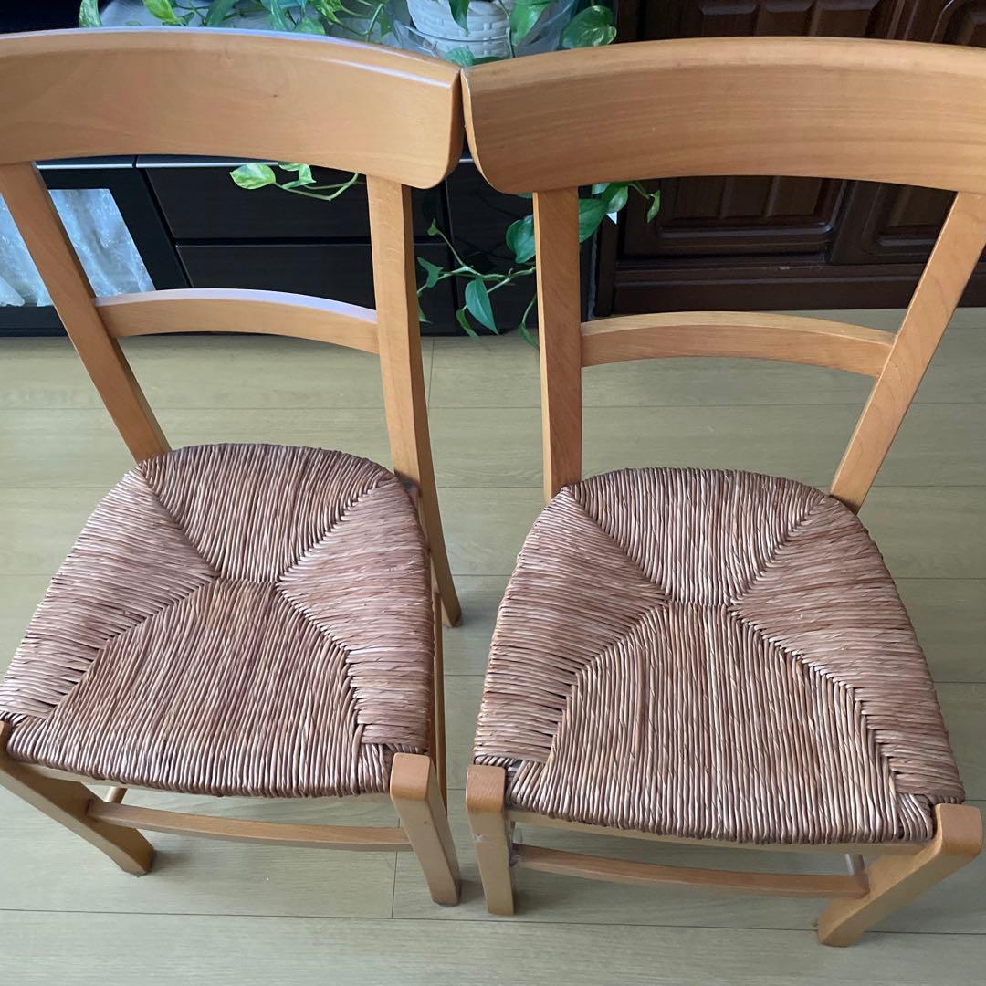 木製編み込み座面の椅子 2脚セット