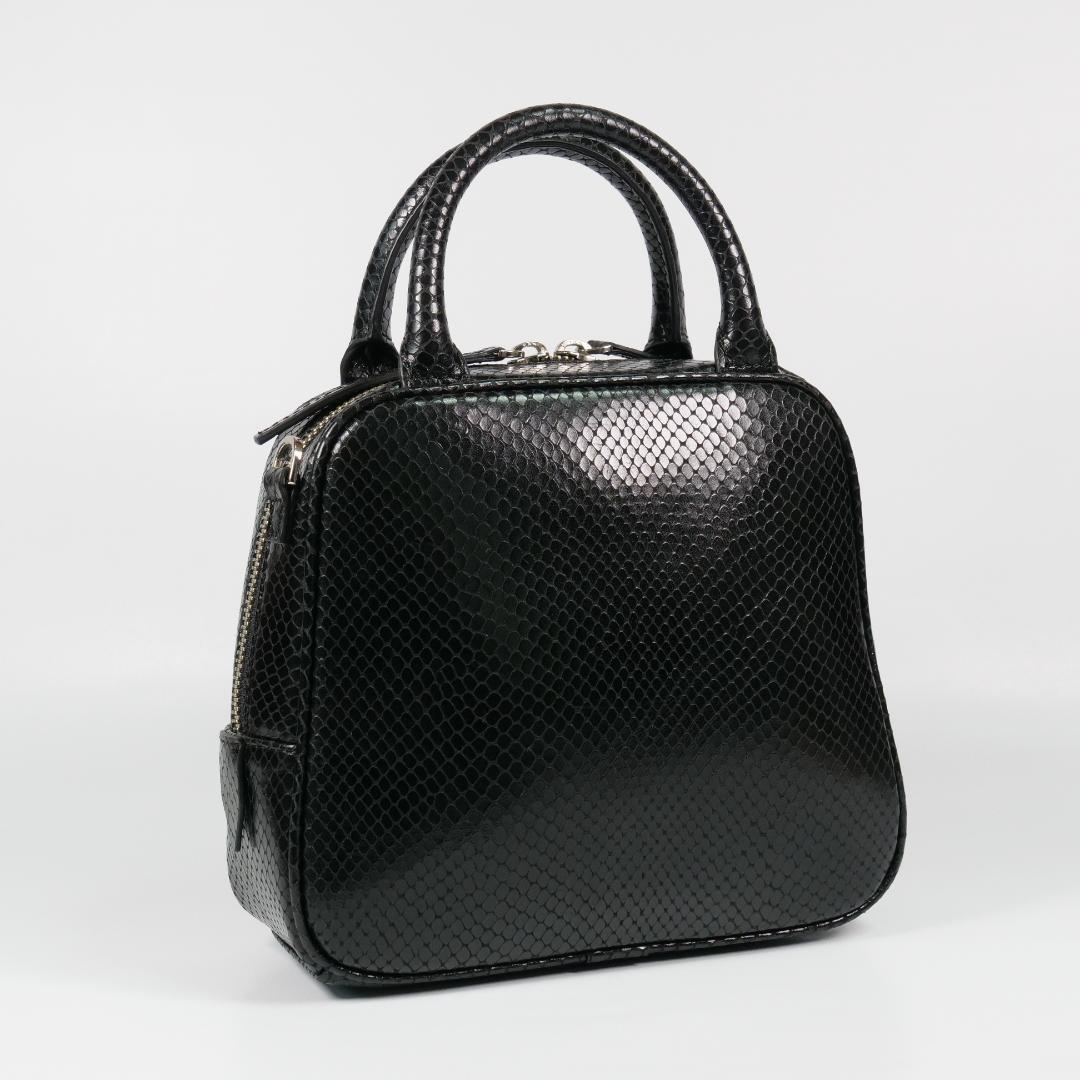 【MmyY】美品✨ハンドバッグ ショルダーバッグ パイソン柄 ブラック