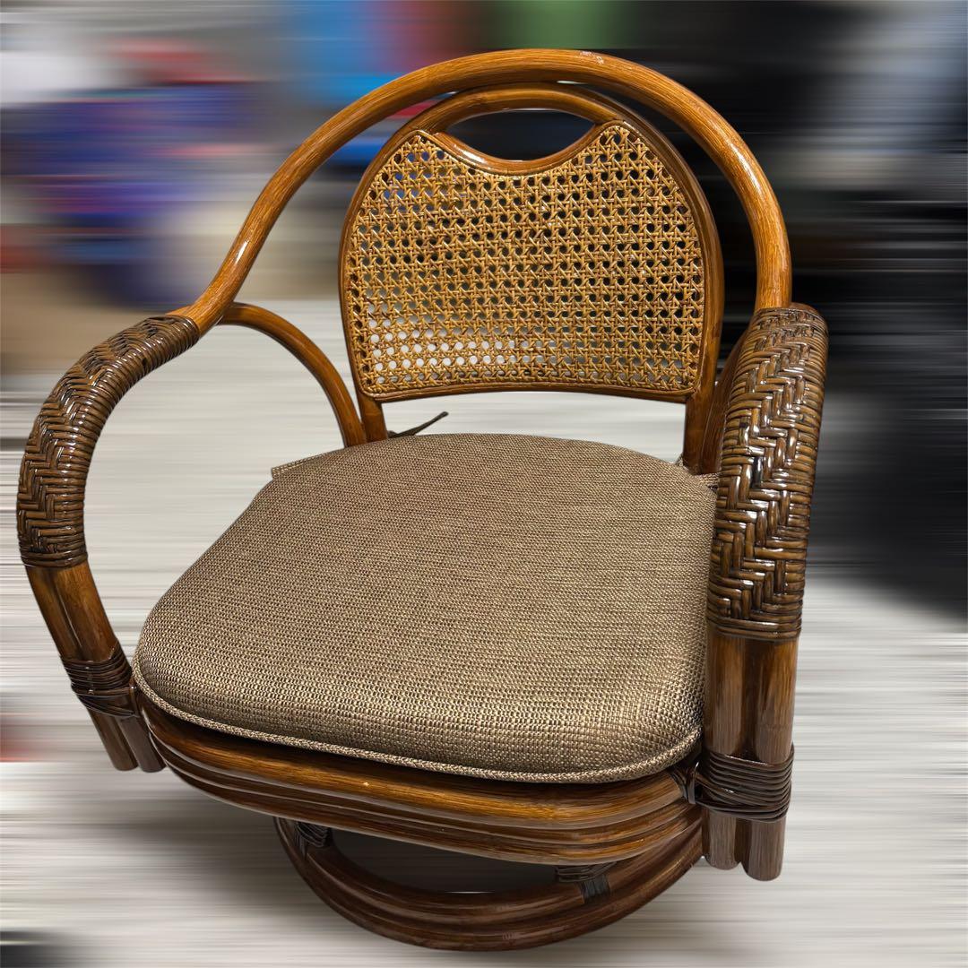 ラタン 椅子 チェア 籐 回転座椅子 ミドルチェア ダークブラウン