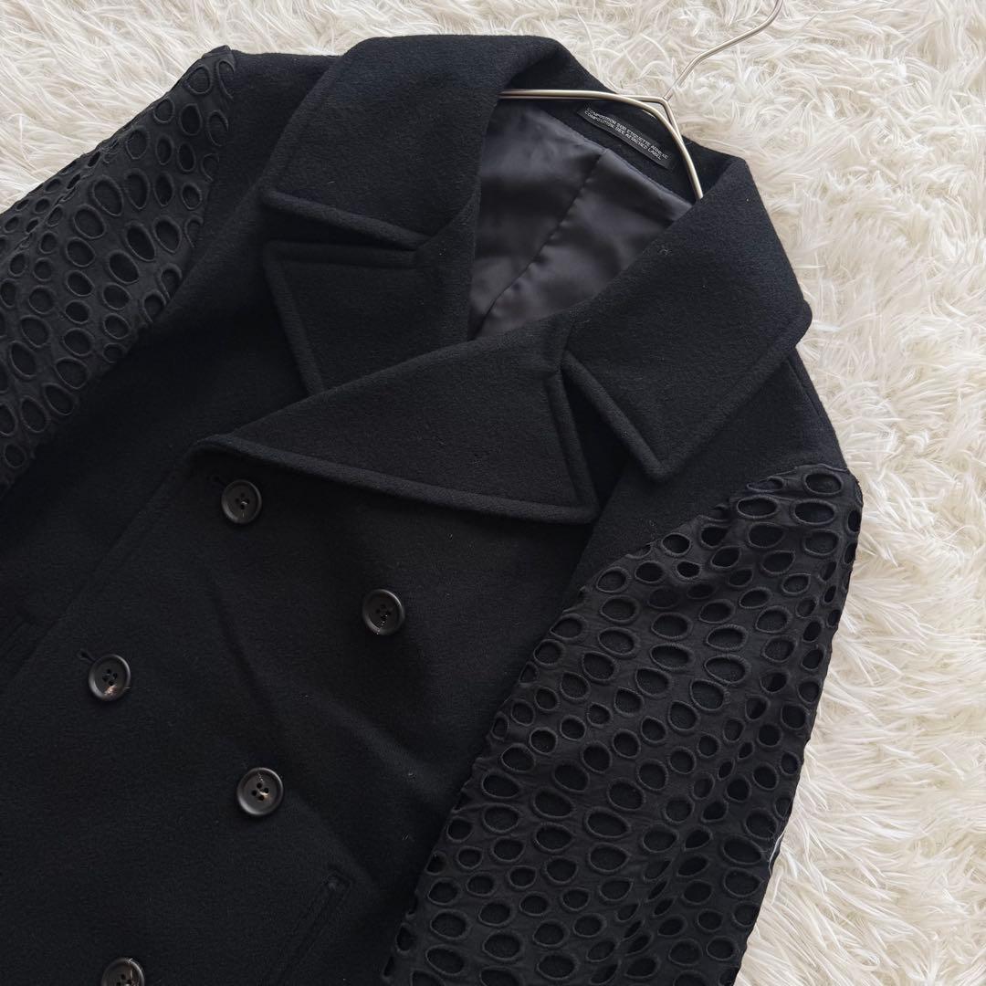 【ワイズ】チェスターコート　ダブル 装飾　カットワーク　黒　サイズ4