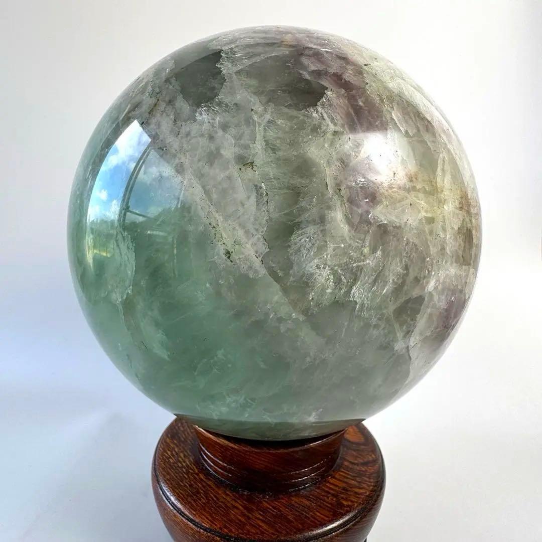 【大型】鑑賞石　フローライト　10.9kg 蛍石　丸玉　大玉　台座　木箱