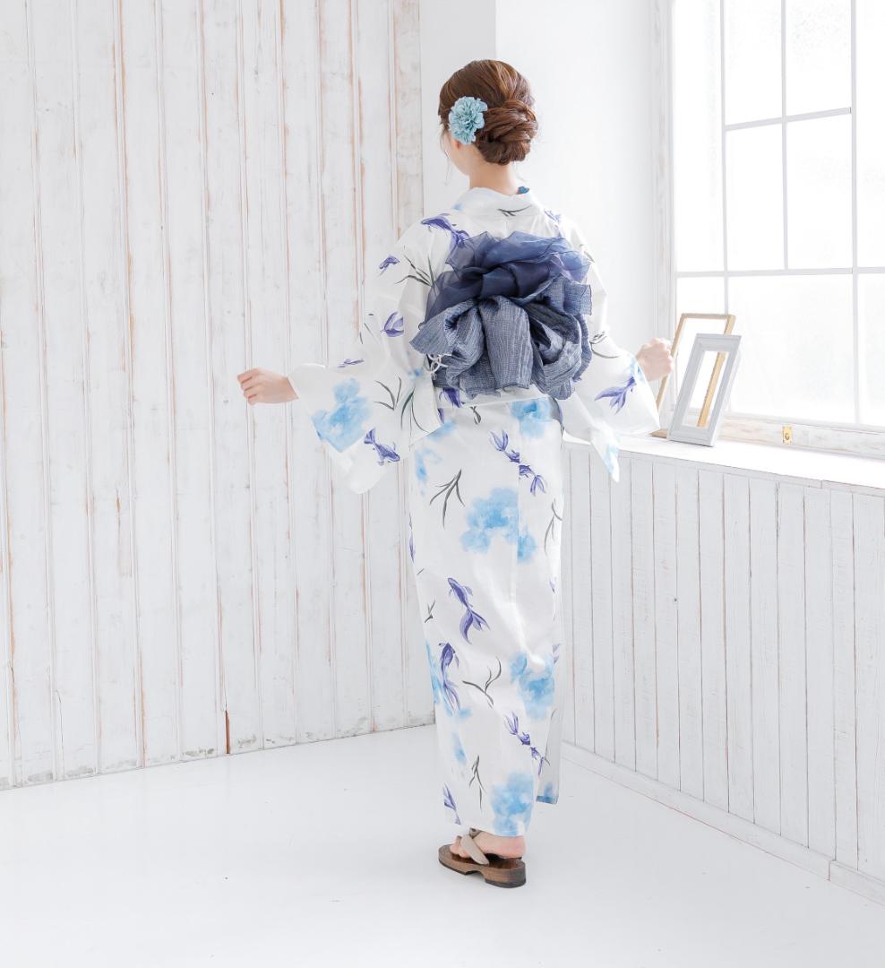 新品 浴衣 セット 浴衣セット ゆかた 大人 レディース 金魚 青 K7
