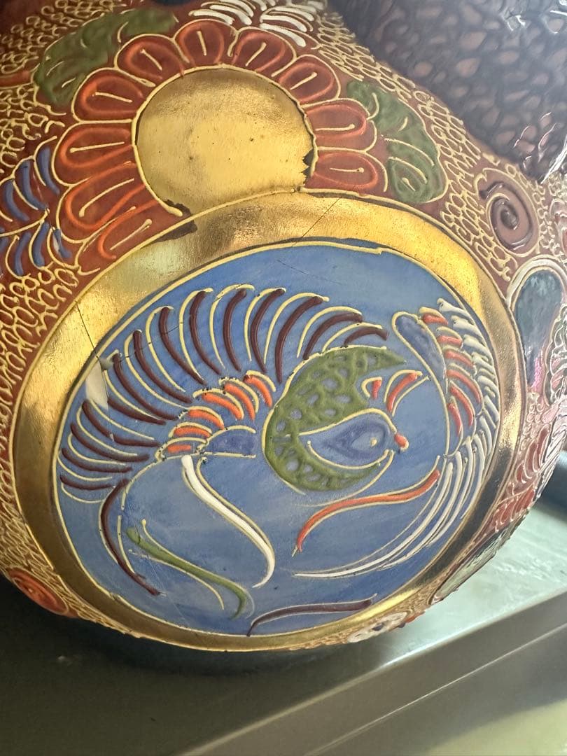 九谷焼 陶器 獅子 玉乗り シーサー 置物 縁起物 厄除け 高さ約56cm