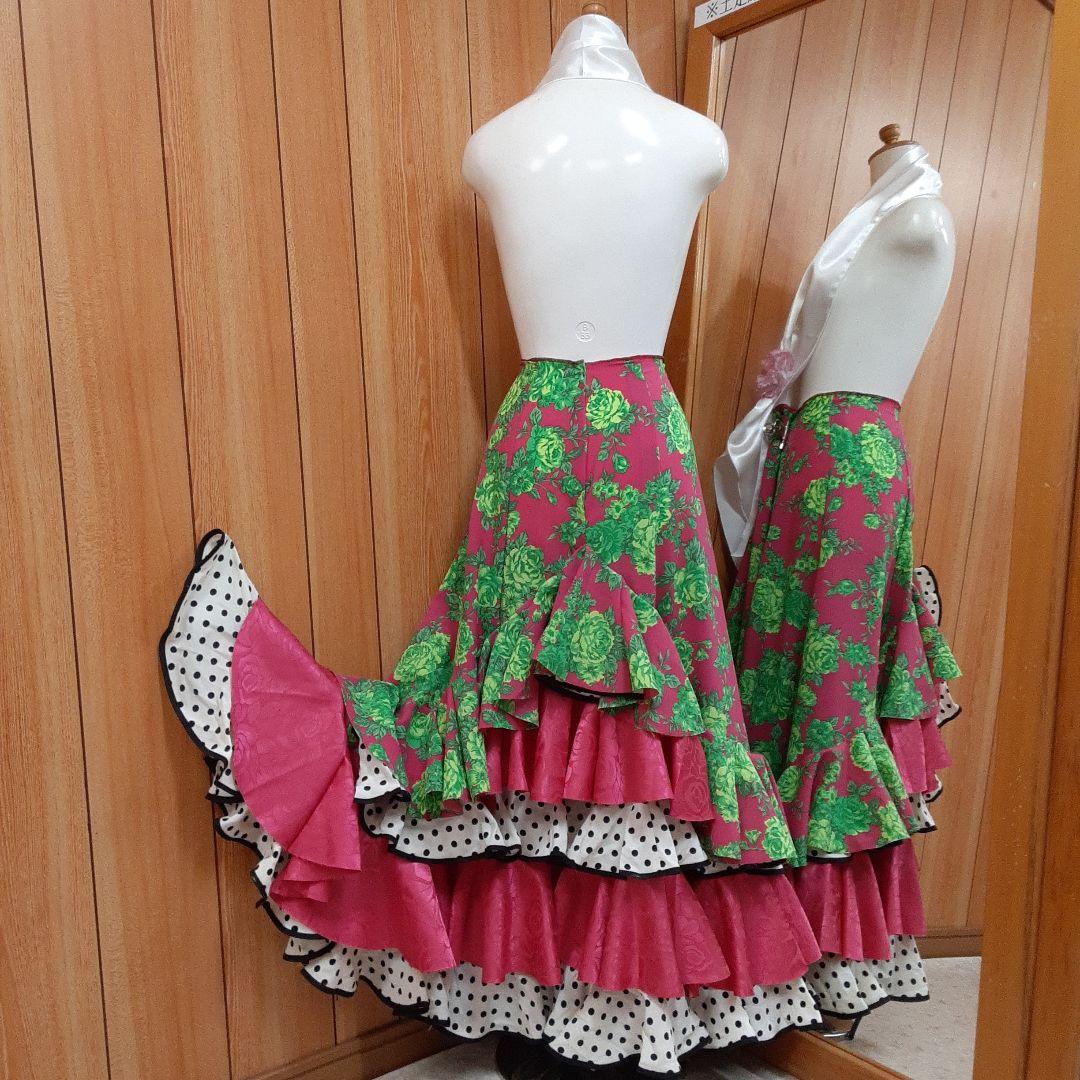 フラメンコ衣装　☆ファルダのみ　花柄/水玉/バイヤス付き　華やかファルダ