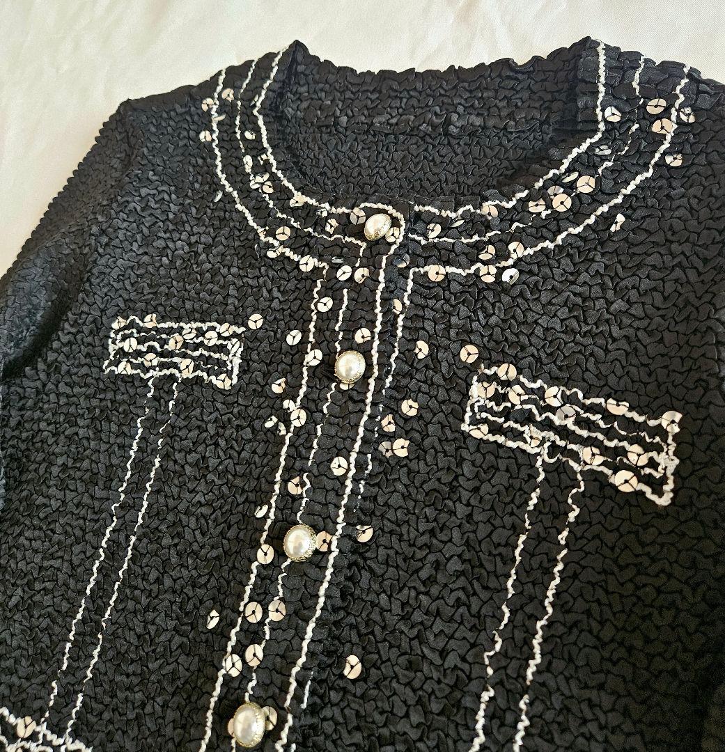 YUKI TORII ユキトリイ スパンコール プリーツ カーディガン 黒 40