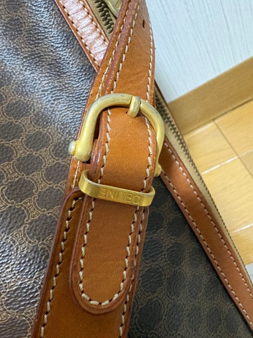 CELINE マカダム柄 巾着ショルダーバッグ ブラウン