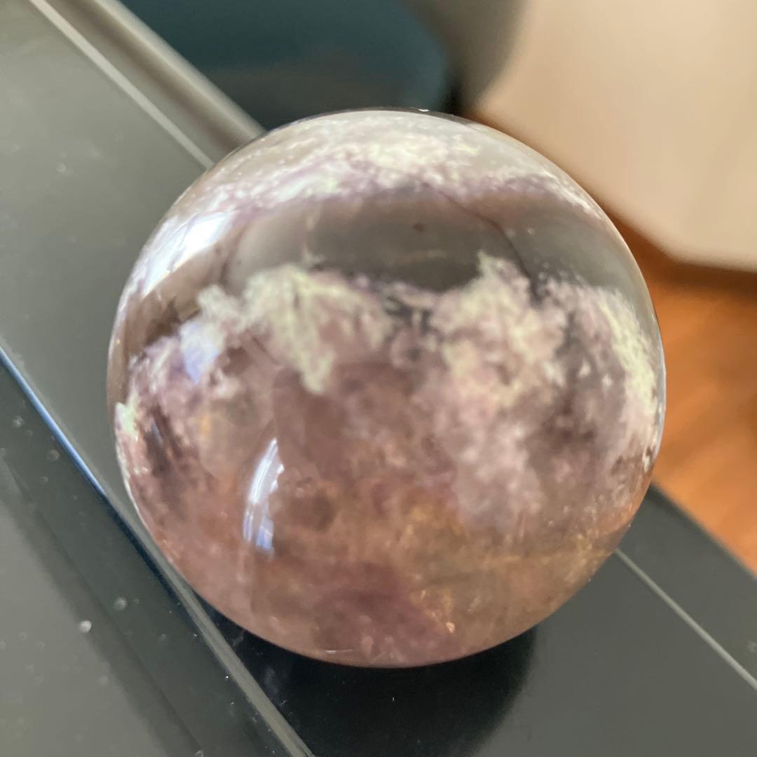 美！オーラライト23とフローライト　共生　スフィア　天然石置物　E192