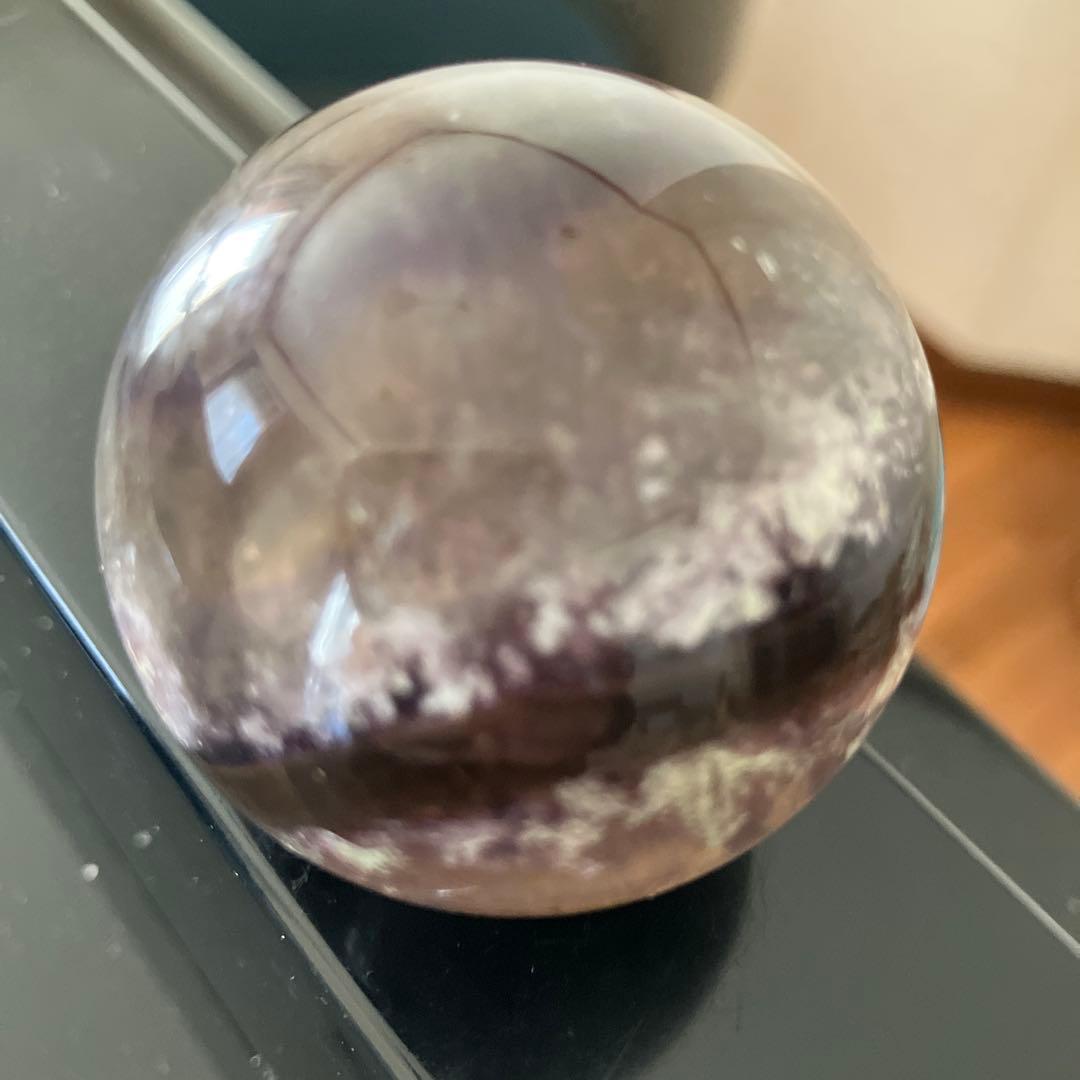 美！オーラライト23とフローライト　共生　スフィア　天然石置物　E192