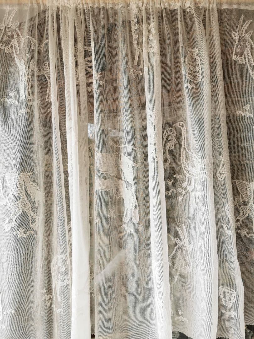 17日特別価格✾アンティーク牧場マドラスレース 酪農 羊馬山羊豚鶏カーテンパネル