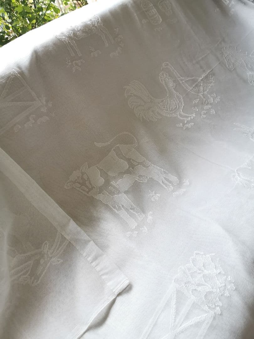 17日特別価格✾アンティーク牧場マドラスレース 酪農 羊馬山羊豚鶏カーテンパネル