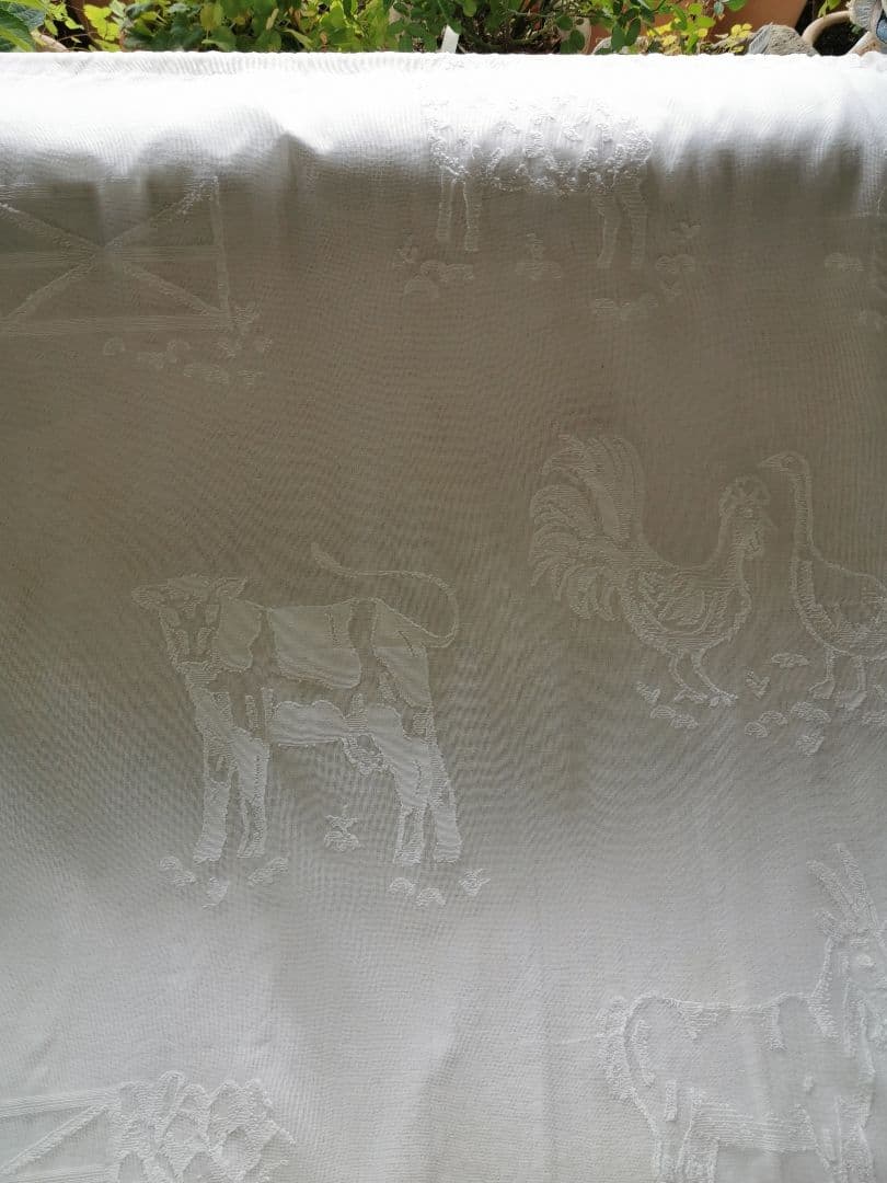 17日特別価格✾アンティーク牧場マドラスレース 酪農 羊馬山羊豚鶏カーテンパネル