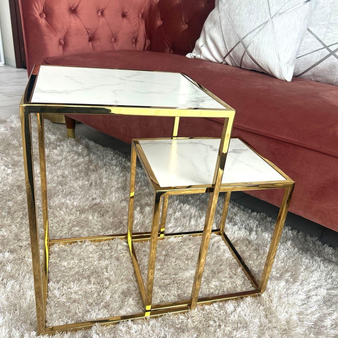 Francfranc レーヌ ネストテーブル S マーブル×ゴールド