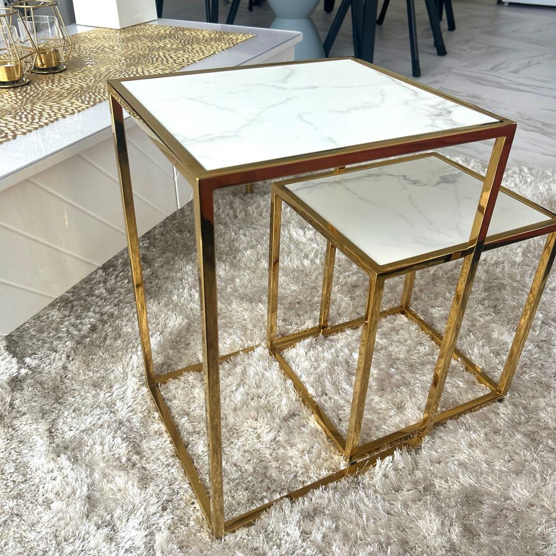 Francfranc レーヌ ネストテーブル S マーブル×ゴールド