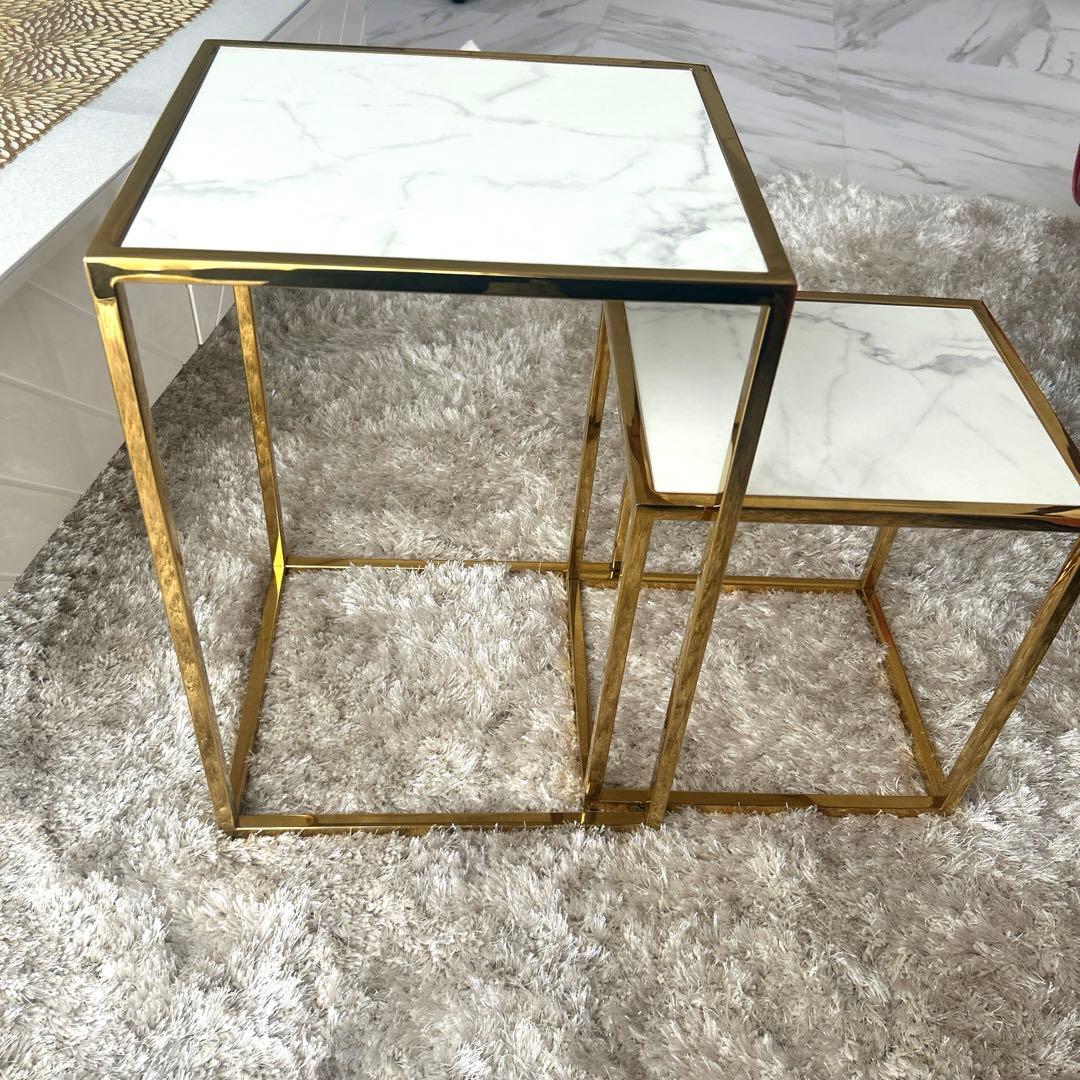 Francfranc レーヌ ネストテーブル S マーブル×ゴールド