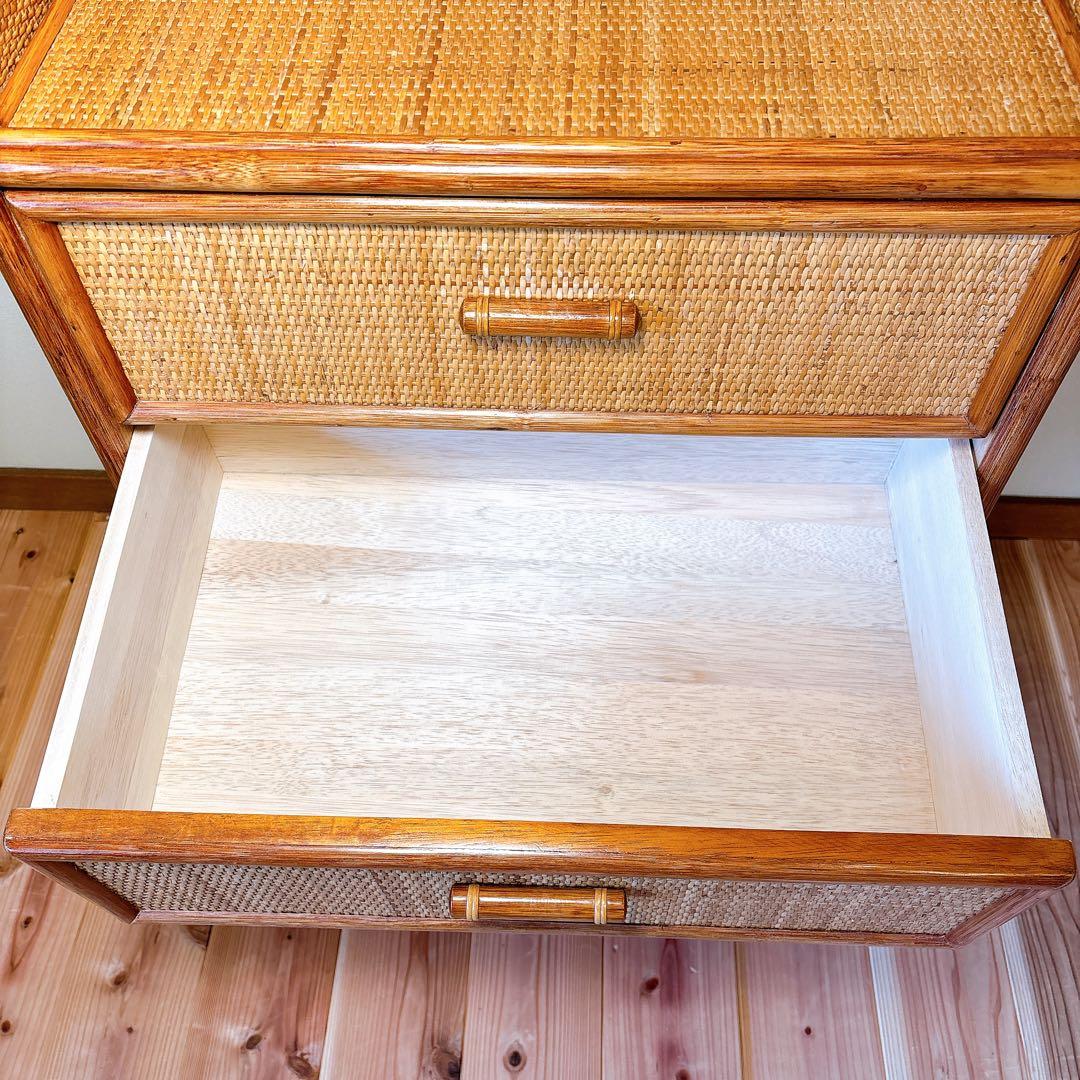 【良品】 カザマ Kazama ラタン 籐 チェスト 4段 キャスター付き