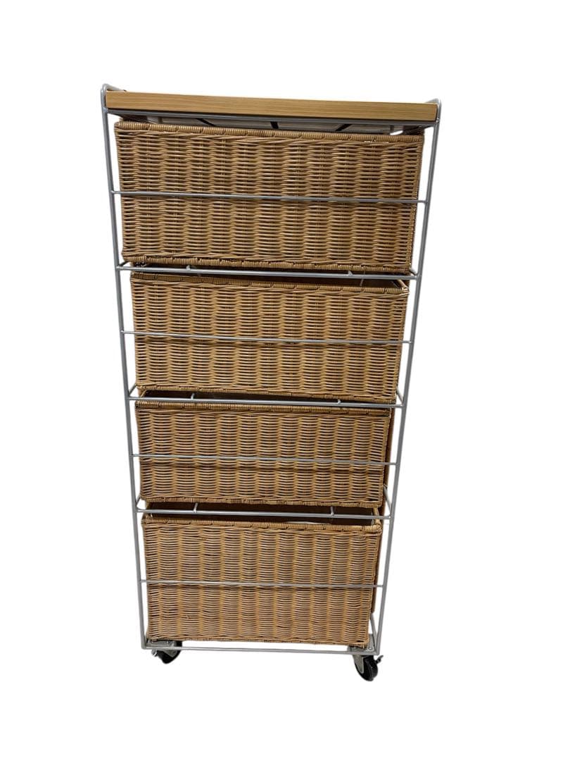 定価3万円ベルメゾン4段収納ラタンランドリーチェスト キャスター付きベージュ