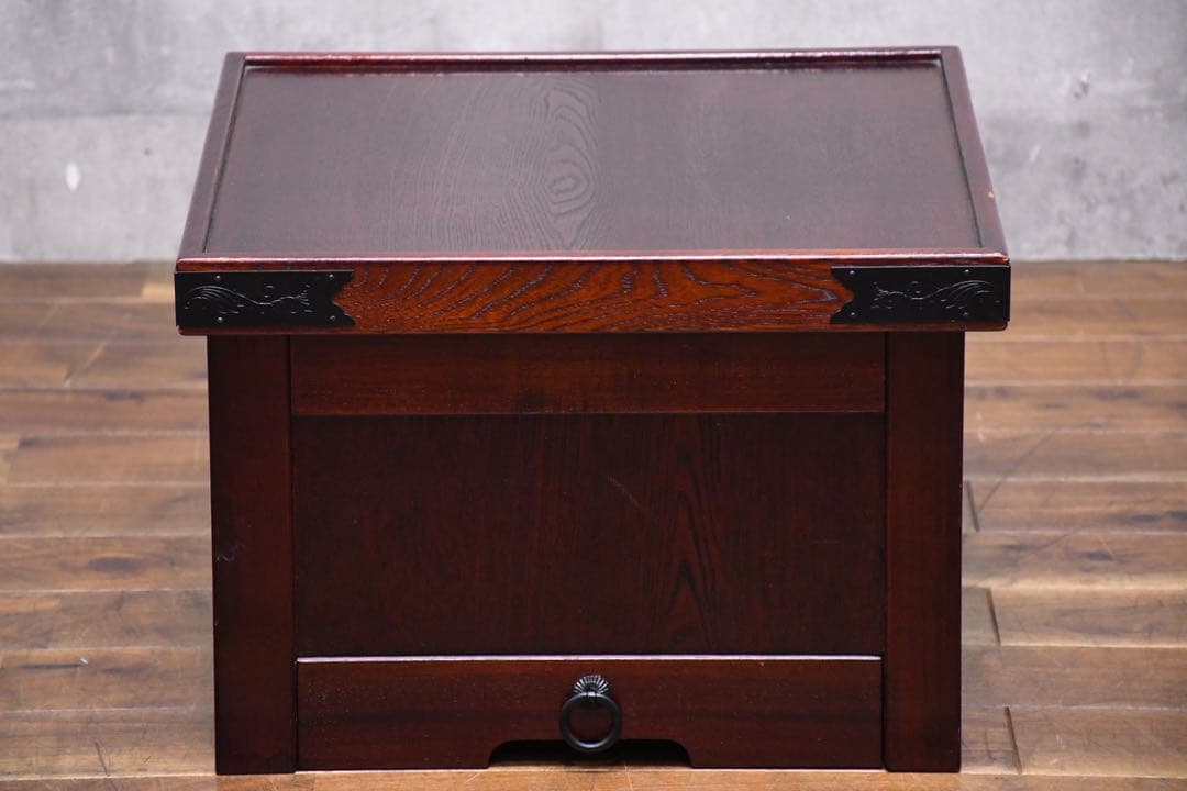 EAK76 けやき/欅 箱火鉢 角火鉢 抽斗付き 蓋付き収納庫 小物入れ