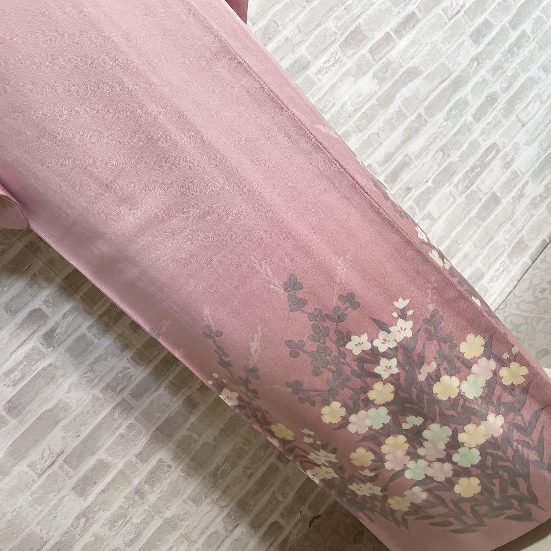 訪問着のみ　桔梗　小花　可愛らしい花　春爛漫　手刺繍　着物　Q5