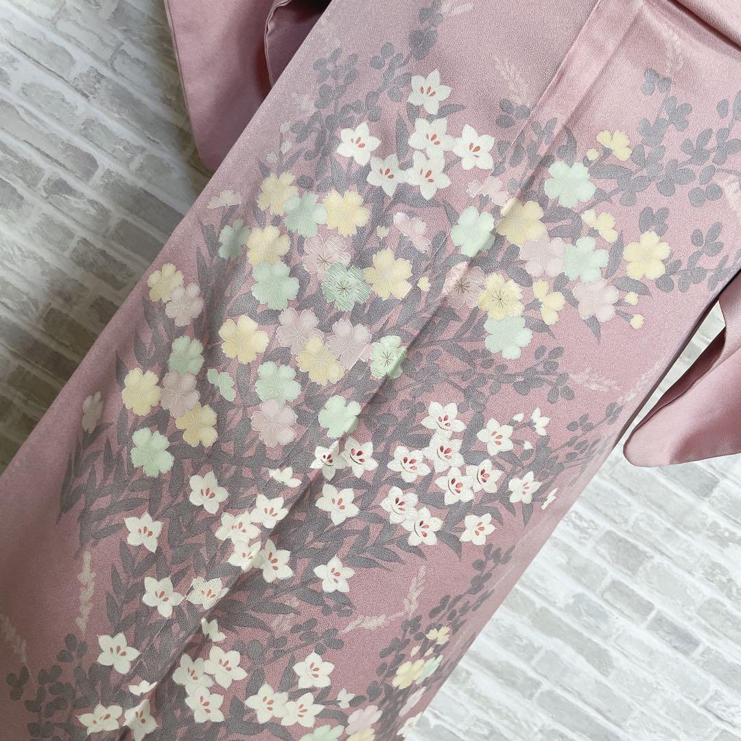 訪問着のみ　桔梗　小花　可愛らしい花　春爛漫　手刺繍　着物　Q5