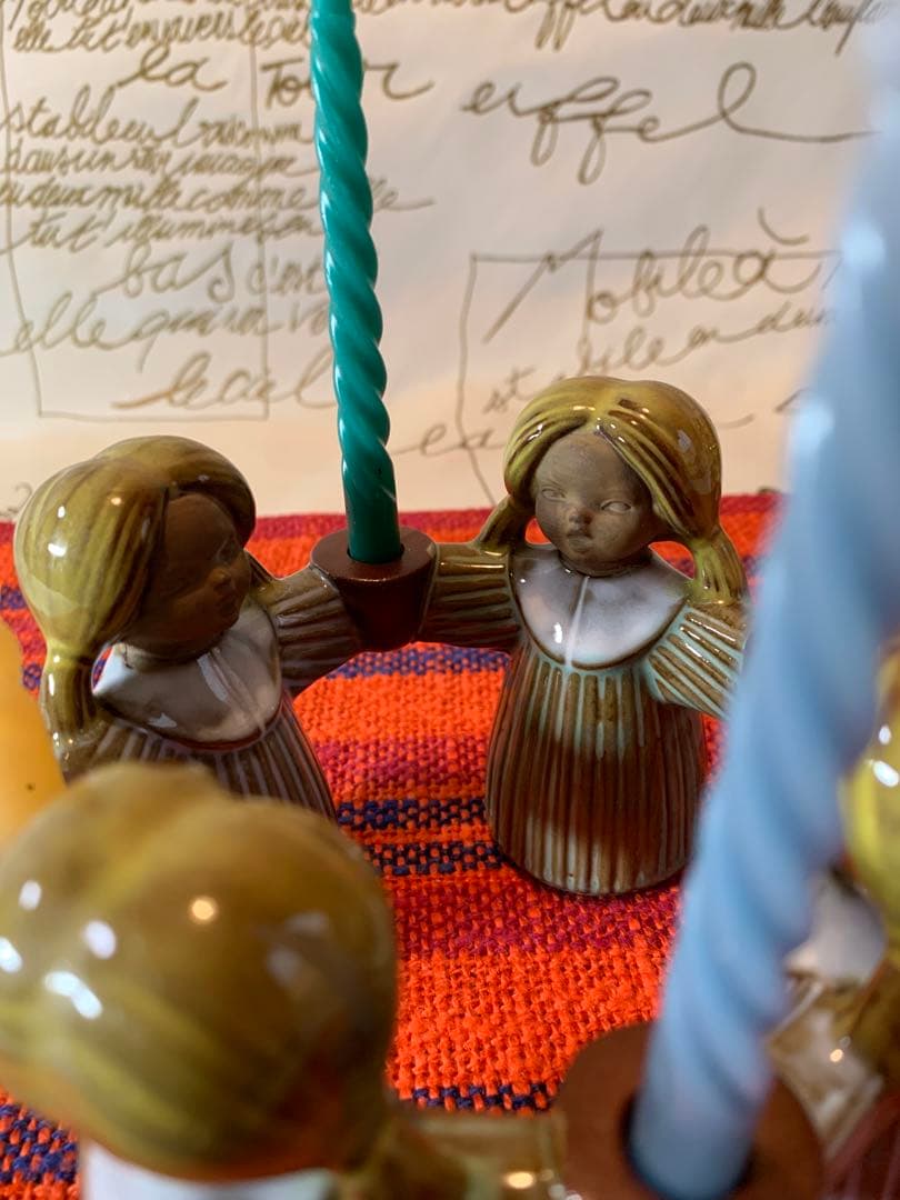 ゲーベル人形　西ドイツ製　陶器置物　1965年のレアな女の子輪キャンドルスタンド