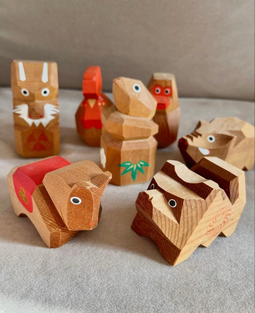 【貴重】出羽三山神社 一刀彫 干支人形 ３体セット