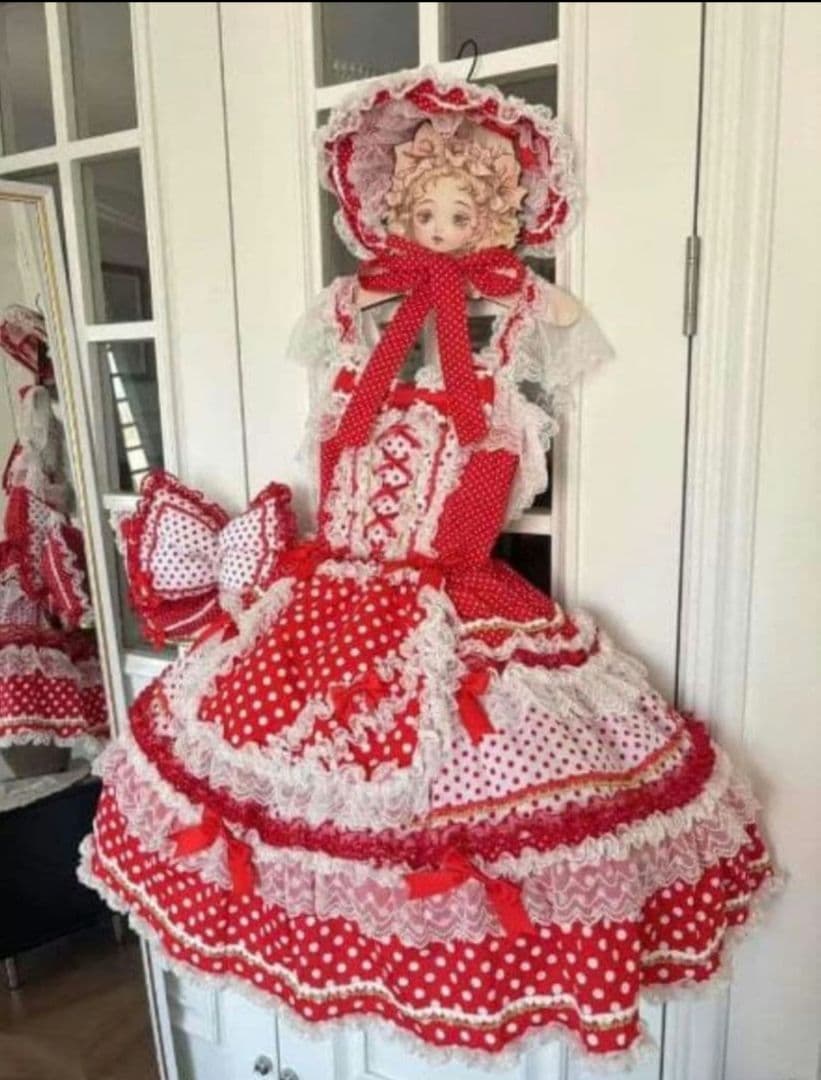 4点セットゴスロリ ロリータドレス　ロリィタ　メイド服　赤と白　水玉模様 甘ロリ