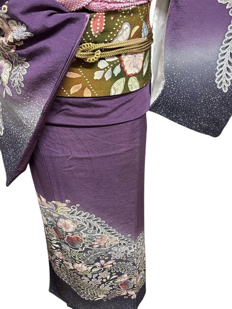 A49訪問着　辻ヶ花　作者物落款 辻がぼかし 紫 正絹 名品