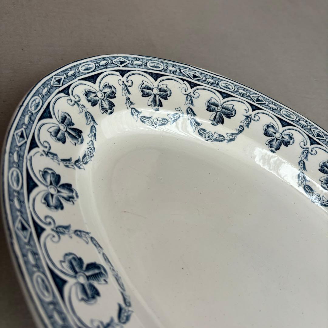 美品 フランスアンティーク サンタマン 宝石ようなガーランドが美しいオーバル大皿