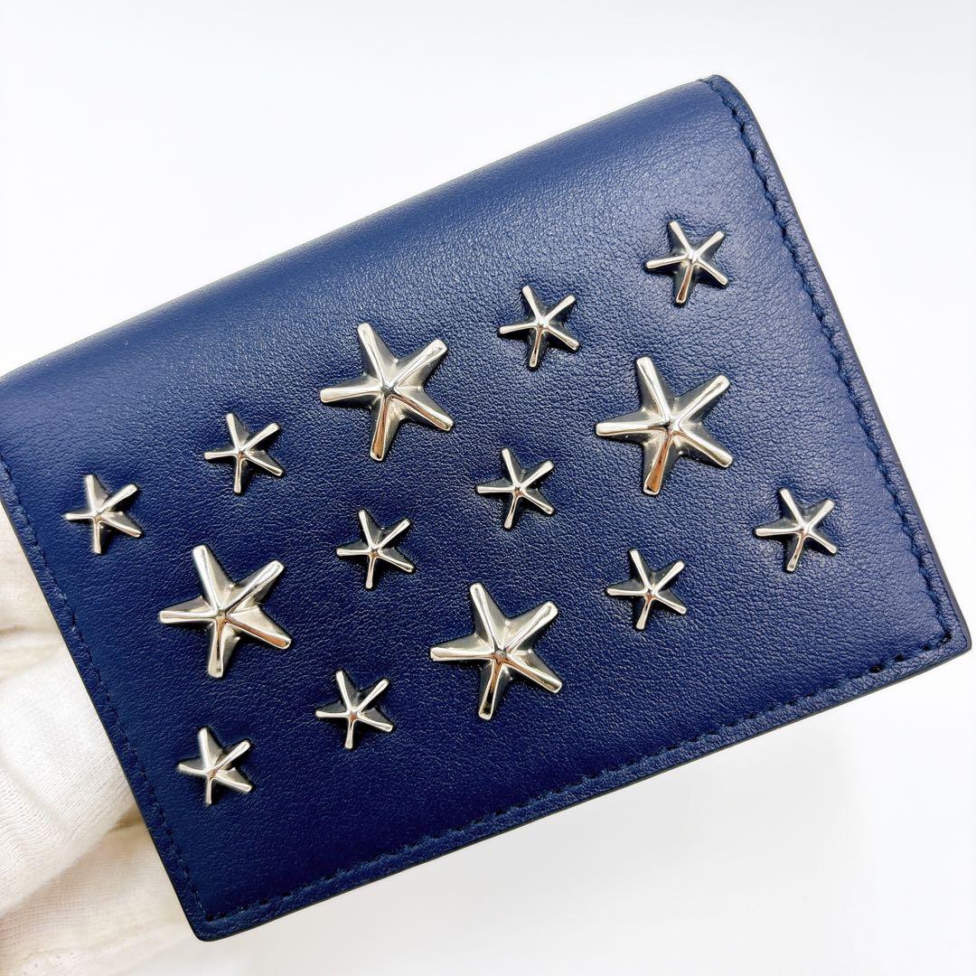極美品 ＊ ジミーチュウ AYDEN スタースタッズ 名刺入れ ネイビー系