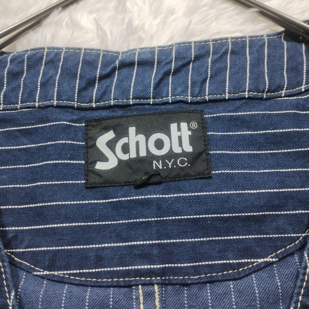 希少☆美品☆Schott　デニムベスト　ヒッコリー　ストライプ　XL　青　ブルー