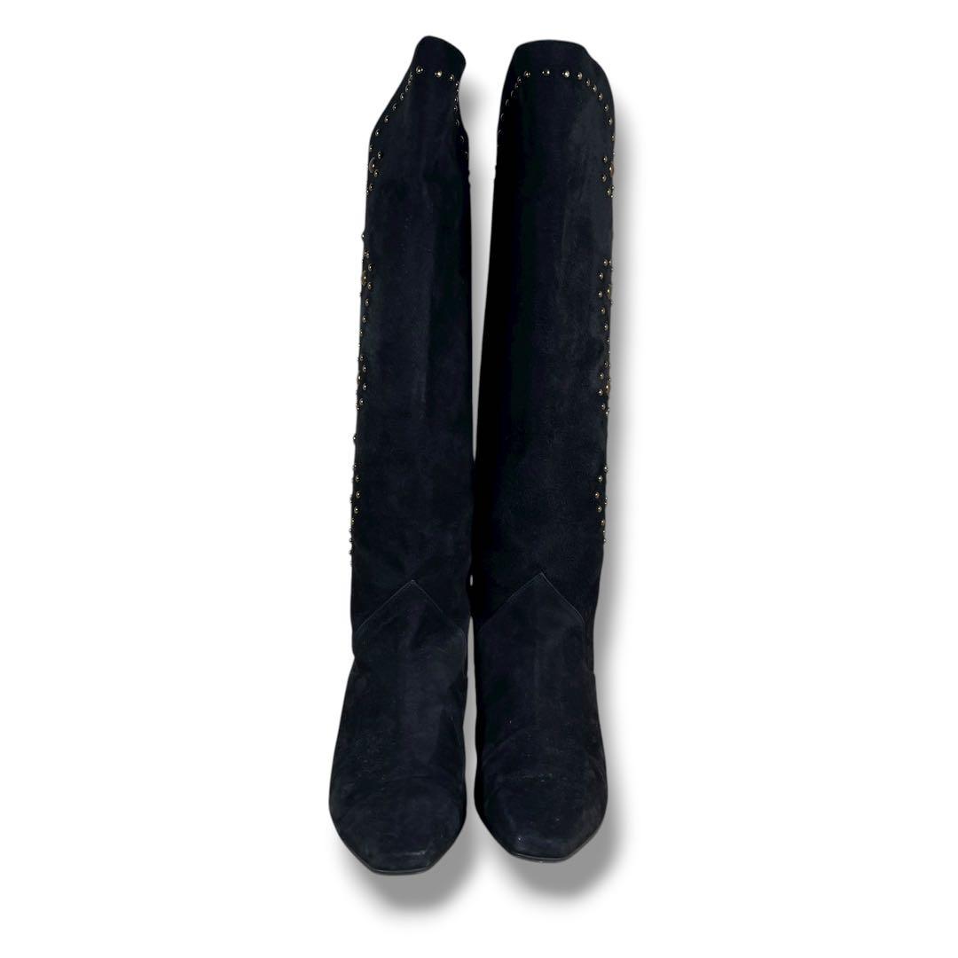 極美品 YSL イブサンローラン ロングブーツ スタッズ ウエスタンブーツ 黒