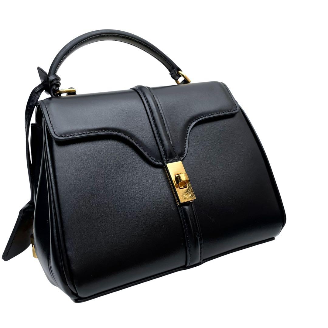 美品 セリーヌ セーズ16 スモール ミニ ハンド ショルダーバッグ ブラック.