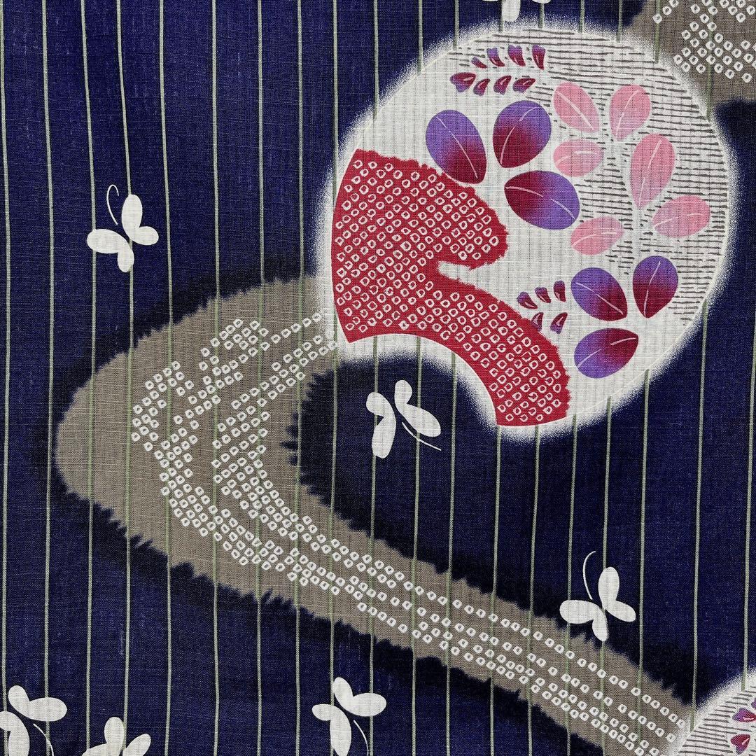 3.新品 5L6L 浴衣単品 紺地に鹿の子文様の流水柄 萩 桔梗