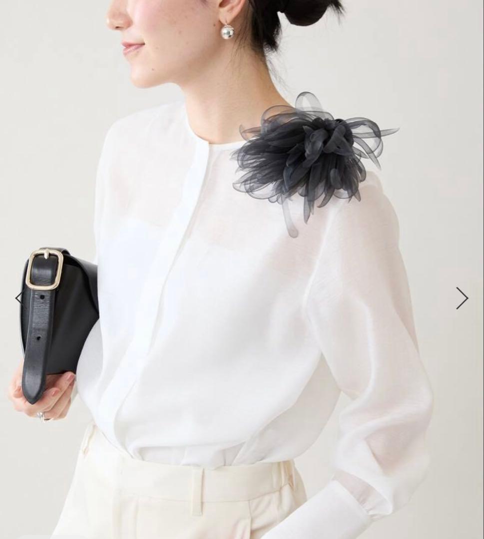 VERMEIL par ienaシルクオーガンジーコサージュグレー新品