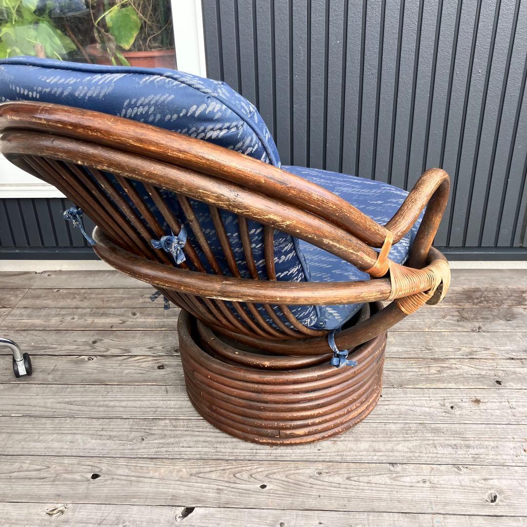 ② 昭和レトロ 回転式ラタンチェア ラウンドソファ エッグチェア アームチェア