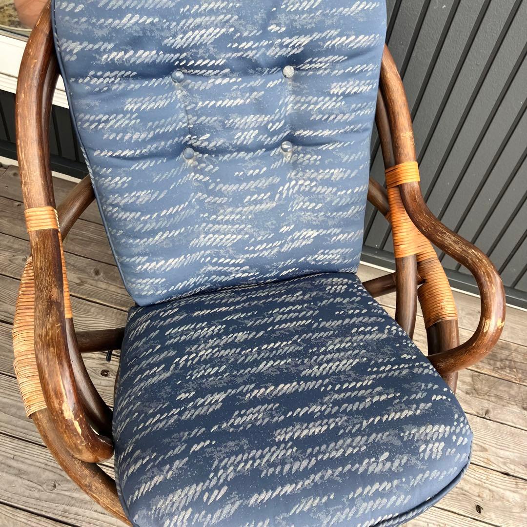 ② 昭和レトロ 回転式ラタンチェア ラウンドソファ エッグチェア アームチェア