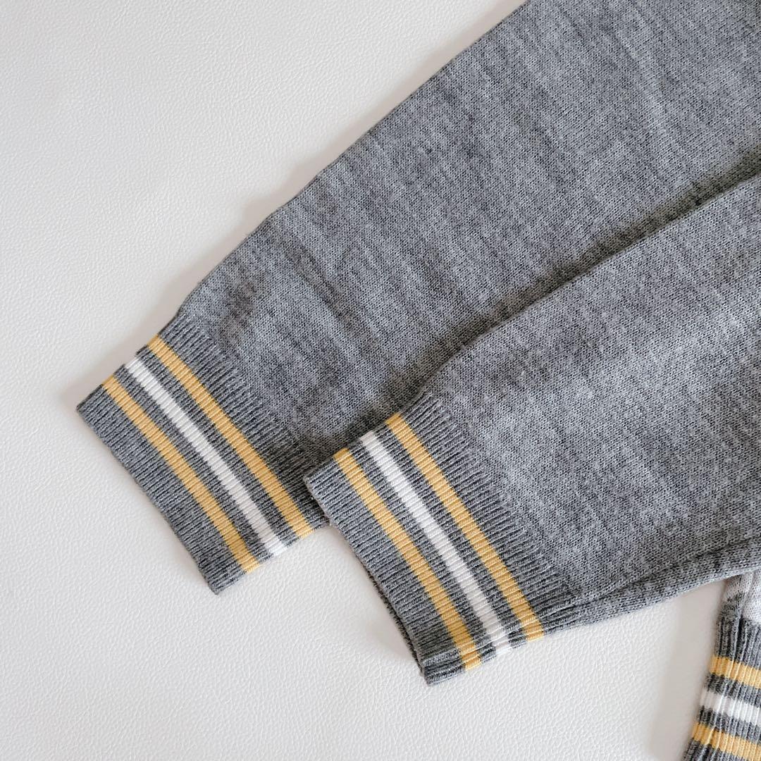 アンパスィ ニットセーター 長袖 LL グレー 総柄　大きいサイズ　ワッペン