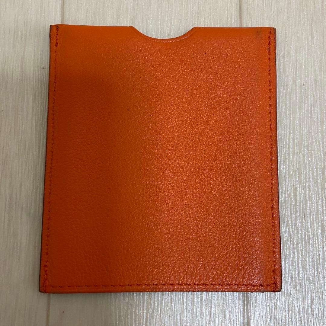 【鑑定済み】エルメス 名刺入れ カードケース オレンジ レザー 革