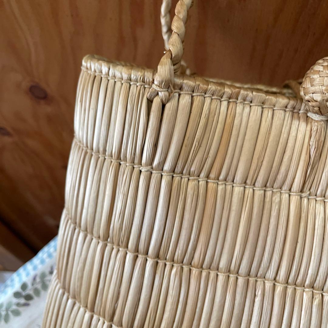 昭和レトロ　岡山　蒜山　がま細工　バッグ　カゴバッグ　手提げ　ひるぜん　古道具