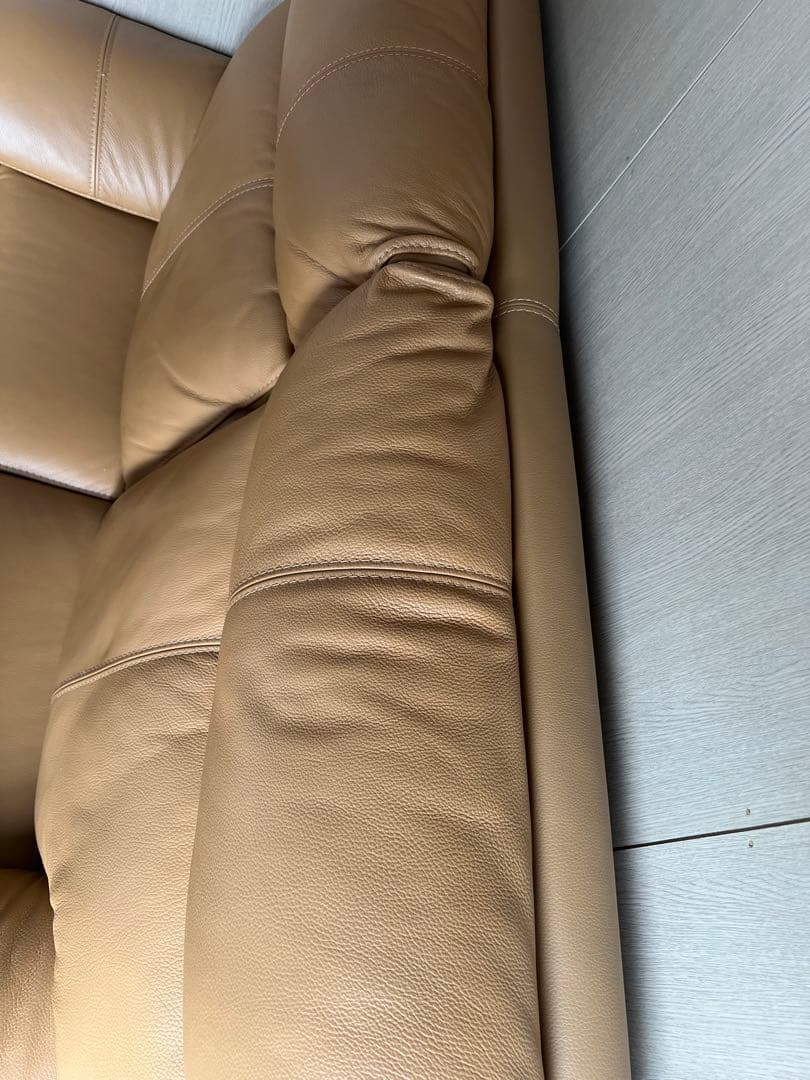 レザー 2人掛けソファ 本革使用　オレンジ系