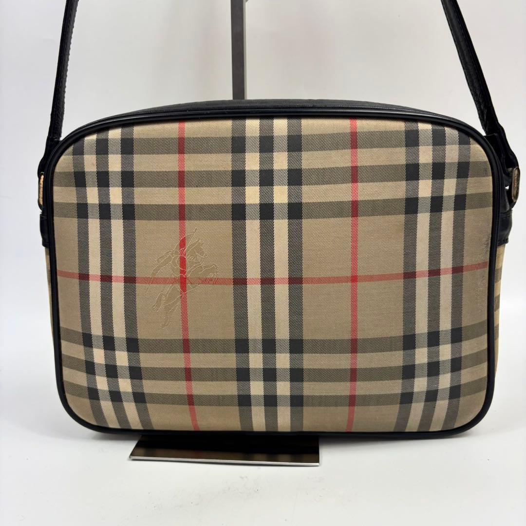 レア　バーバリー ショルダーバッグ ノバチェック シャドーホース　ホースロゴ　黒