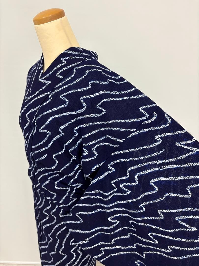 浴衣 絞り 藍色 流水 居敷当て有り