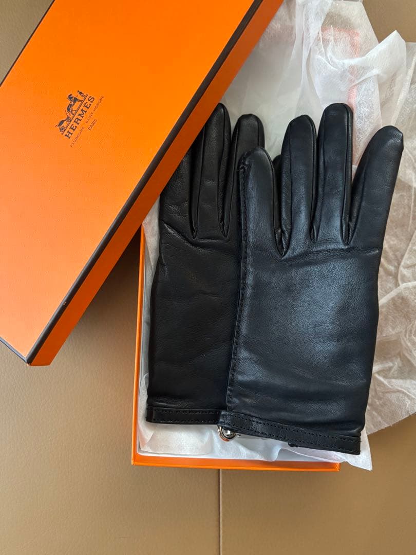 HERMES エルメス　手袋　グローブ　レザー　カシミア 71/2