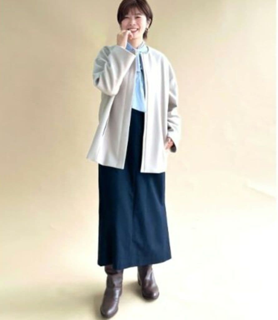 極美品 UNTITLED ミドル丈 カシミヤ混 ノーカラー コクーン コート