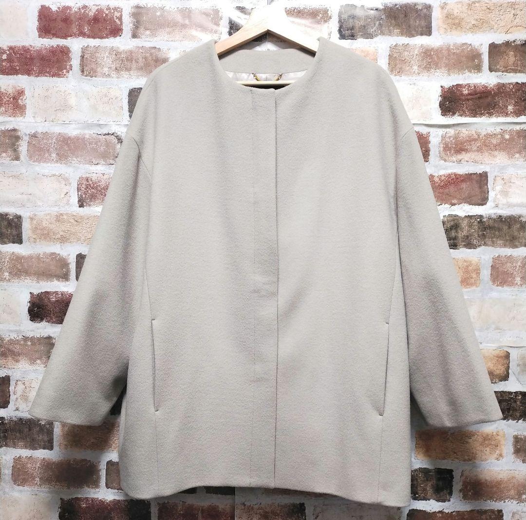 極美品 UNTITLED ミドル丈 カシミヤ混 ノーカラー コクーン コート