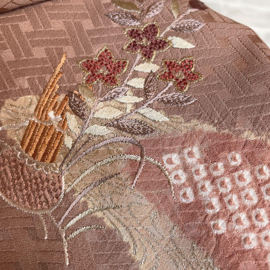 訪問着　フルセット　花　観世水　鹿の子絞り　相良刺繍　手刺繍　着物　L2