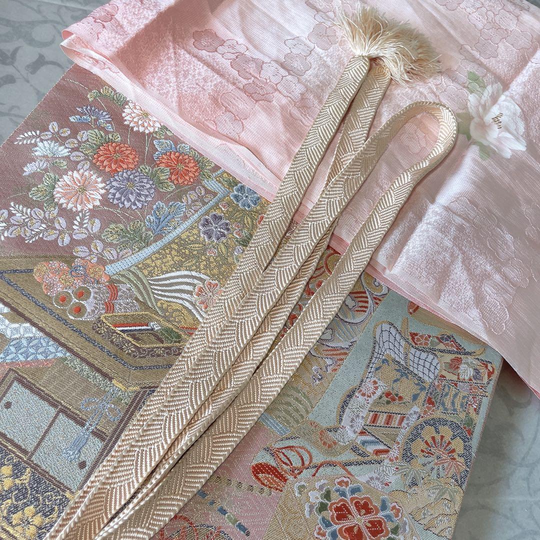 訪問着　フルセット　花　観世水　鹿の子絞り　相良刺繍　手刺繍　着物　L2