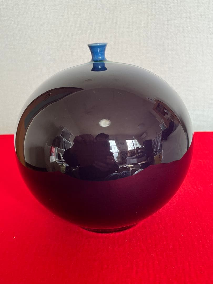 【希少】三代 人間国宝 徳田八十吉 (正彦銘)深厚耀彩 線文 壺 T245