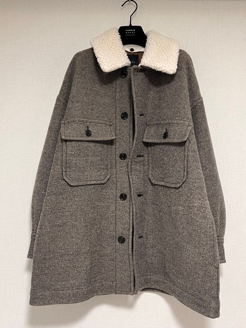 Spick and Span グレーウールコート フリース襟付き