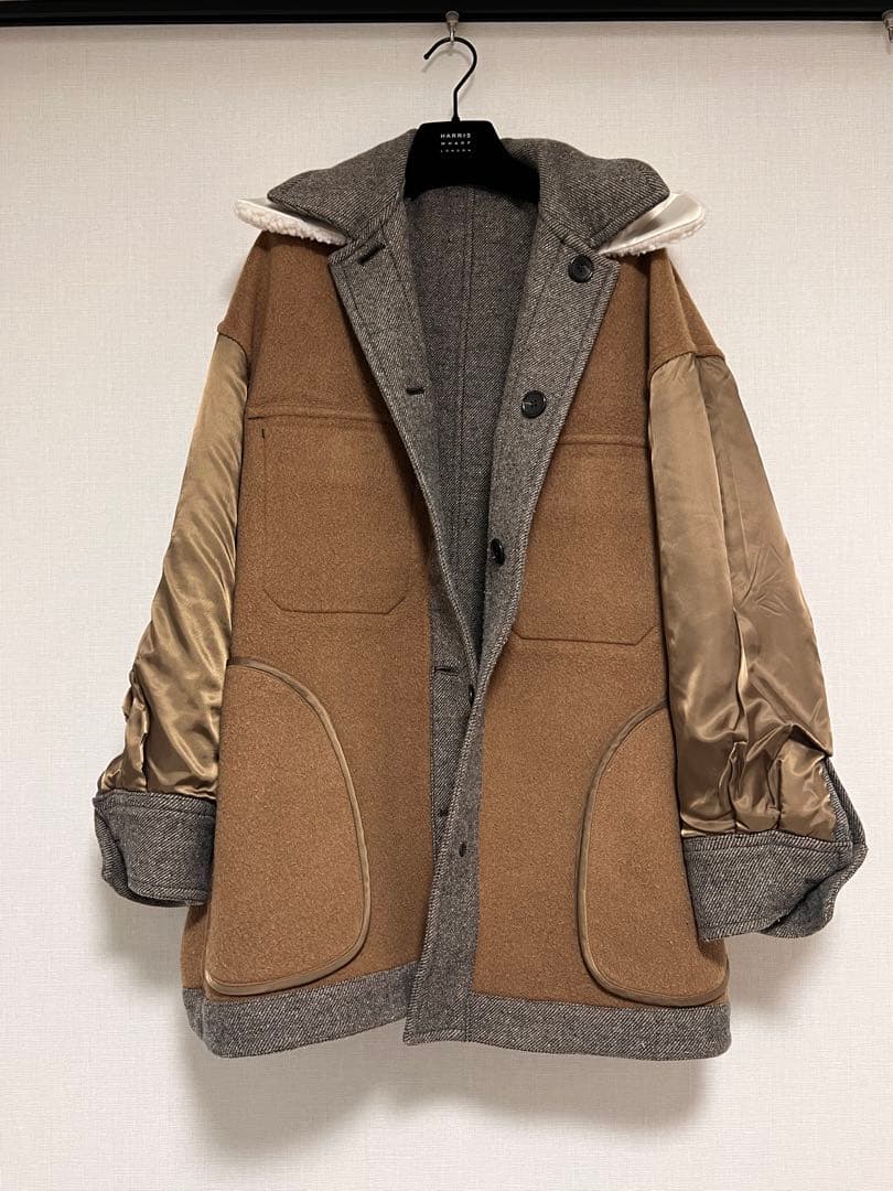 Spick and Span グレーウールコート フリース襟付き